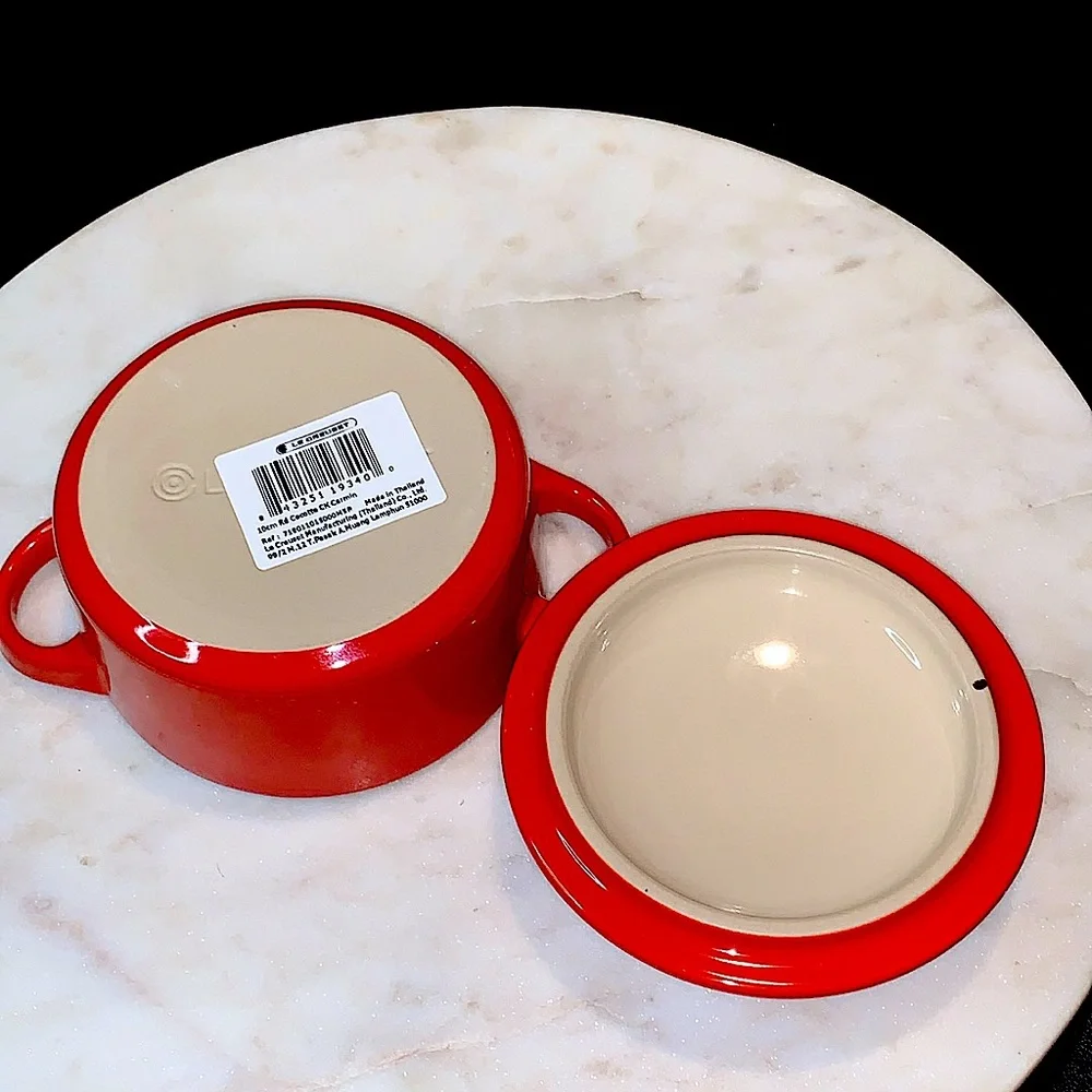 LE CREUSET POTERIE MINI COCOTTE with LID RED STONEWARE